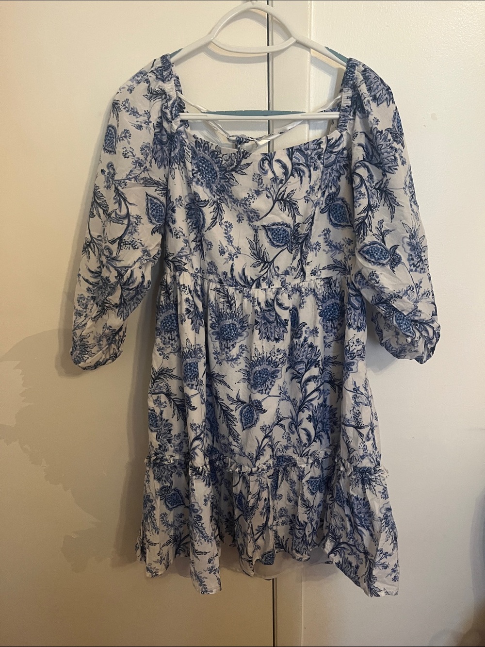 Tommy Hilfiger Blue Floral Puff-Sleeve Tiered Dress